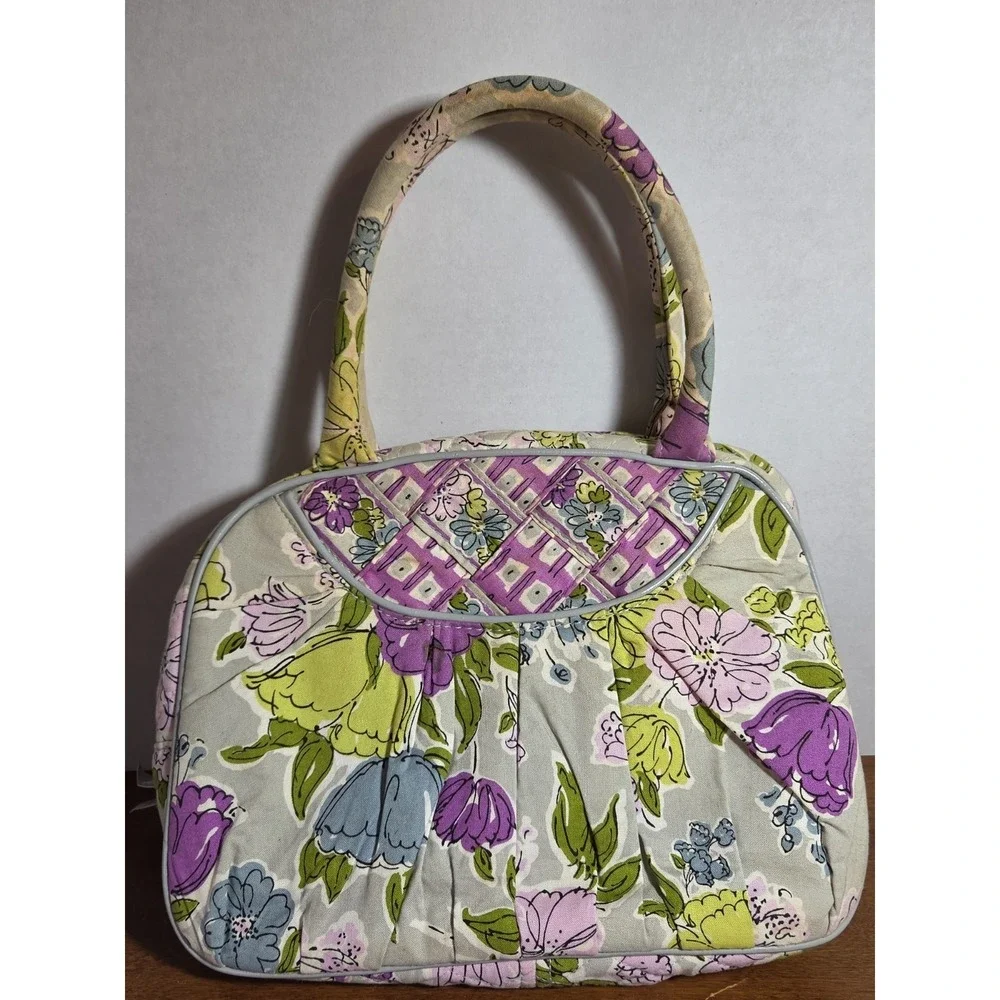RETIRED Vera Bradley WATERCOLOR‎ Gray Floral Zip Shoulder 2 Handled Bag Purse